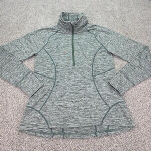 Eddie Bauer Womens Green Space Dye Quarter Zip Pullover Thumbhole Fleece Large